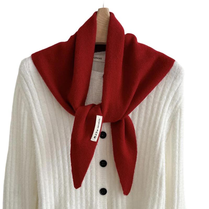 Pure Sheep Wool Knitted Triangle Scarf Women's Turban Scarf Layered Casual Warm Versatile Shawl