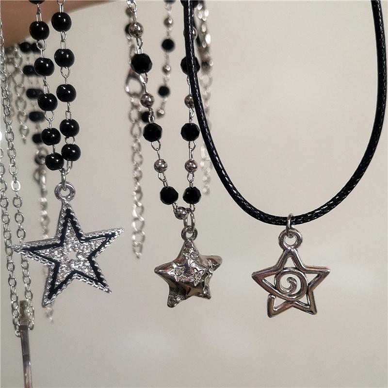 Simple Trendy Star Hollow Choker Necklace Pendant Neck Jewelry Grunge Charm Accessories Women Men's Fashion Party Chain Necklace