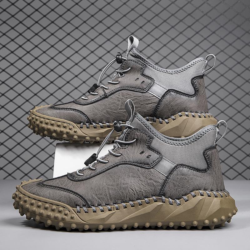 

2025 autumn and winter foreign trade new casual fashion Korean version comfortable hand-stitched genuine leather men s shoes 38 серый