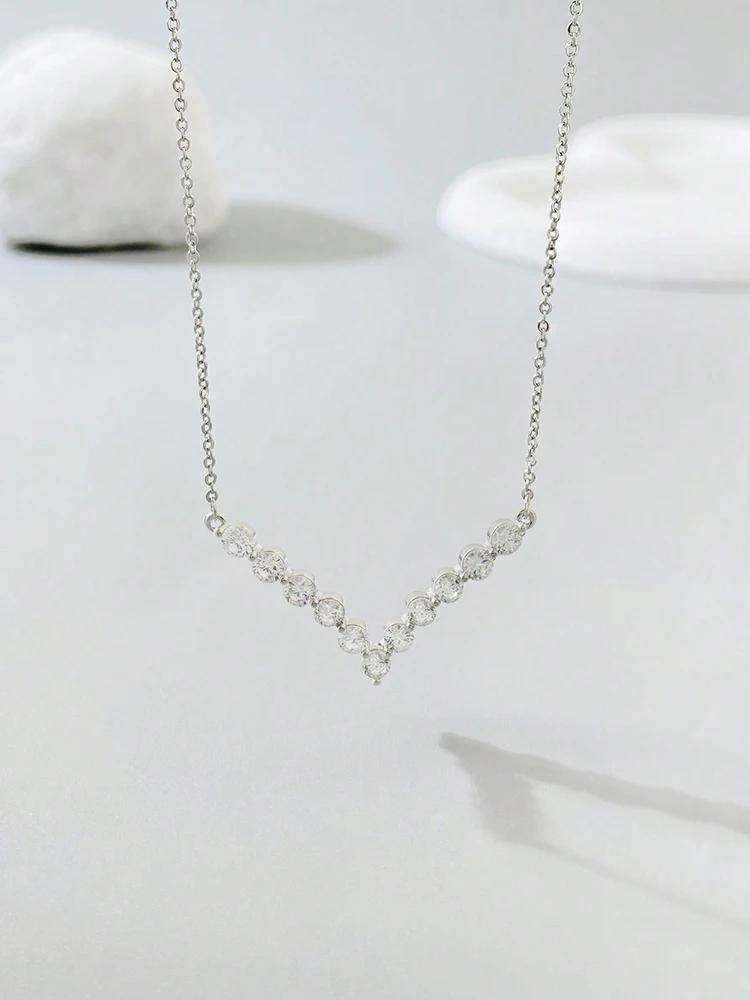 

Copper Simple Classic Gorgeous Zircon V-Shaped Clavicle Chain For Women Anniversary Party High Quality Fine Jewelry серебряный
