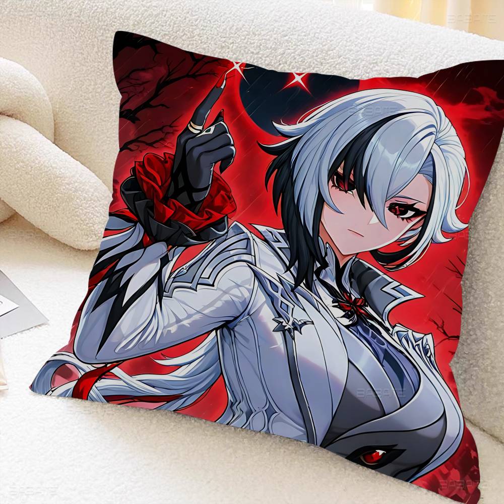 Game Genshin Impact Cute Arlecchino Figure Personalized Pillow Cover Kids Bedroom Wild Party Decor Pillowcase kid shower Gift