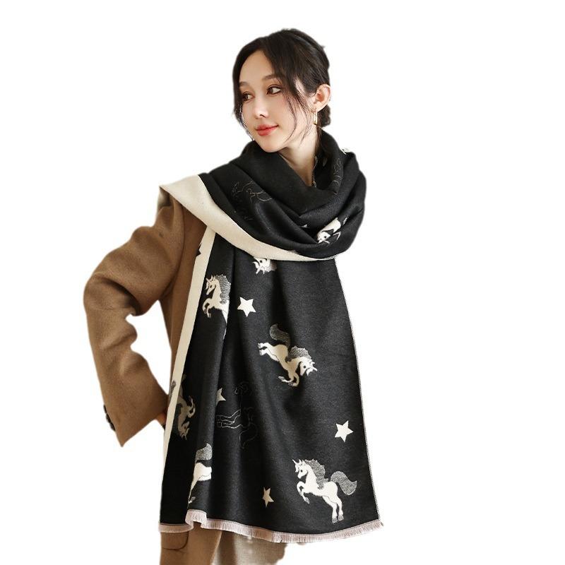 Autumn and Winter Office Imitation Cashmere Shawl Women's New Warm Thickened Tassel Scarf Fashionable and Versatile Neck Scarf Outer Wear
