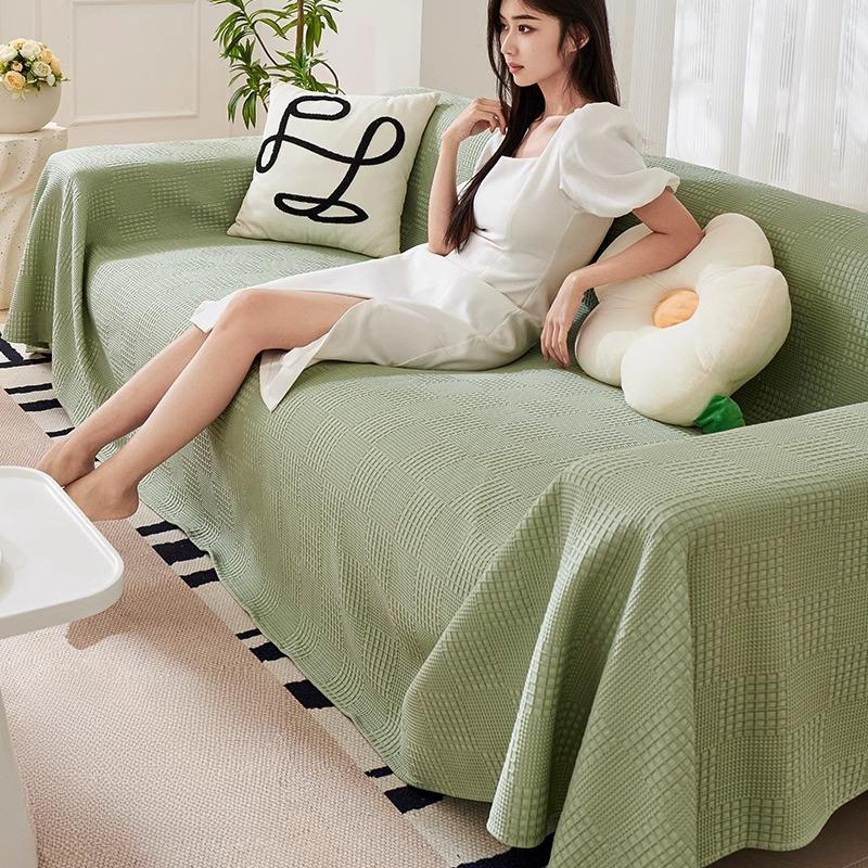 Summer Ice Silk Sofa Cover Cloth One-Piece Sofa Towel Full Cover Sofa Cover Summer Full-Cover Sofa Cushion Green