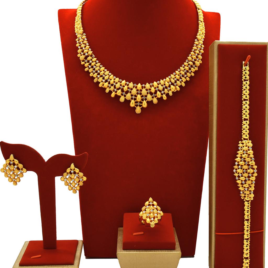 Dubai Saudi Ladies Gold Plated Jewelry Set Necklace Earrings Ring Bracelet Four-piece Middle East Bridal Jewelry 2026