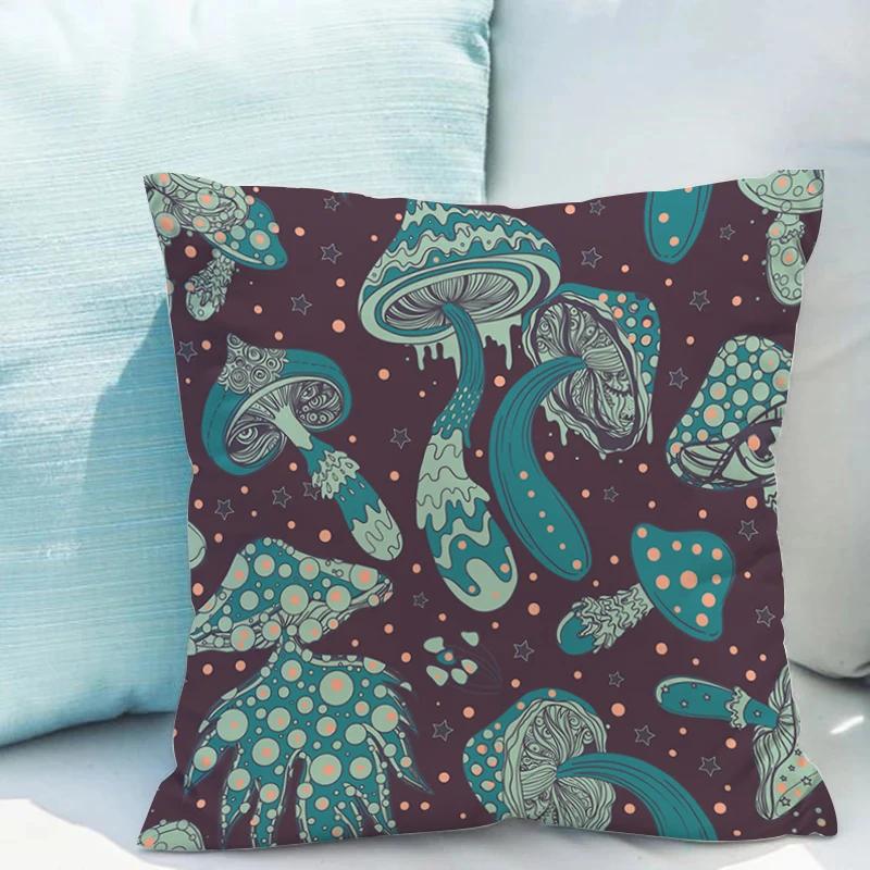 Bed Pillowcases for Pillows Fluorescent Mushroom Cushions Double-sided Printing Pillowcase 45*45 Cushion Covers 45x45 Cover Sofa