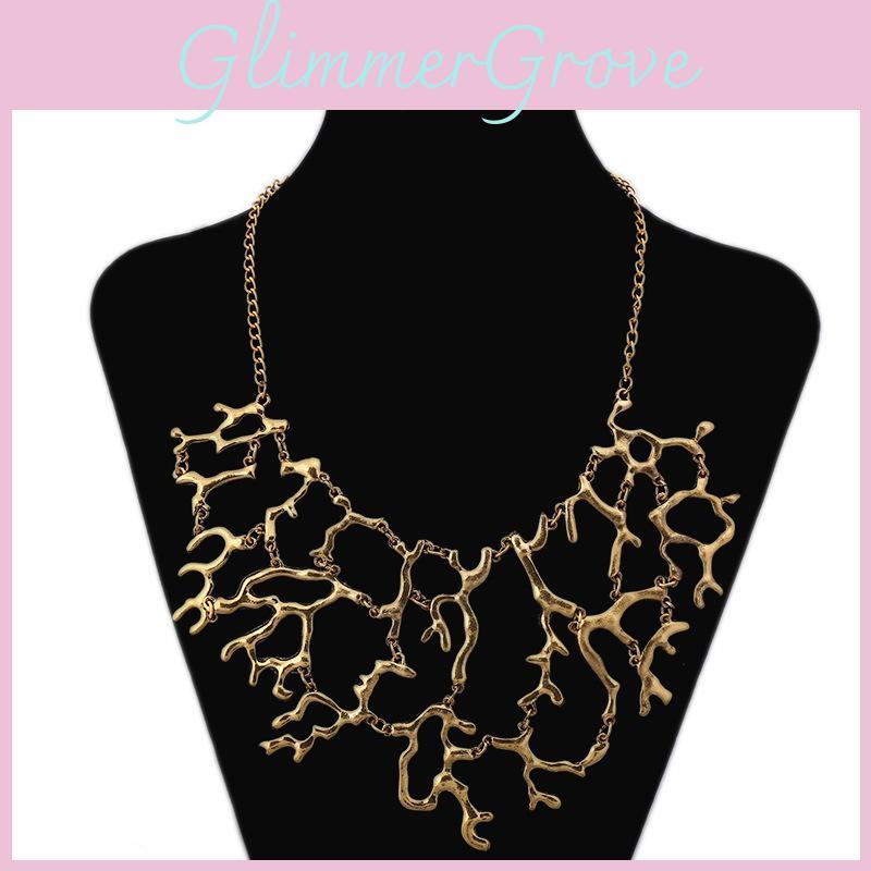 Fashion Solid Color Coral Shaped Women Metal Necklace For Retro Jewelry Lovers