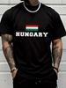 Patriotic Hungary National Flag Letter Front Graphic Print Unisexs Crew Neck Short Sleeve Tee Casual Daily Soft Basic Wear Top