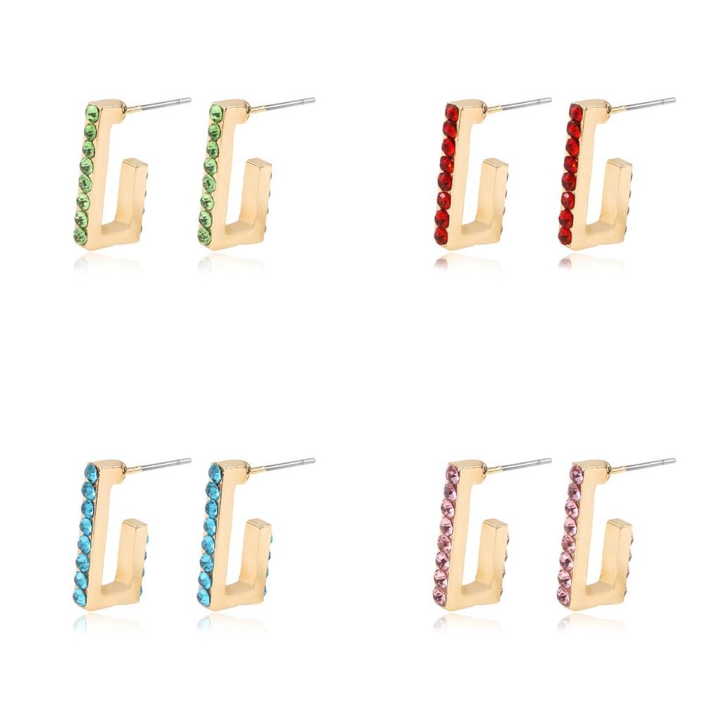 Glamorous Rhinestone U-shape Earrings In Multiple Colors Alloy Studs For Ladies