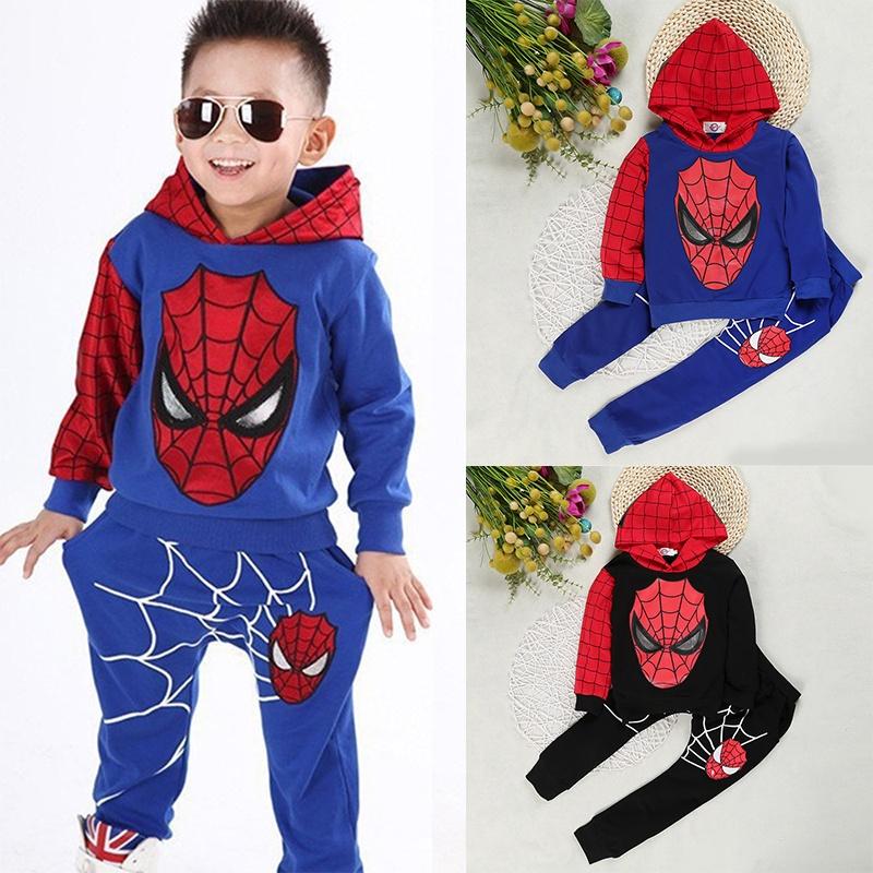 Gotowy na wiosnę 2 szt. Chłopcy Dzieci Bluzy z kapturem Spiderman Komplet Top Spodnie