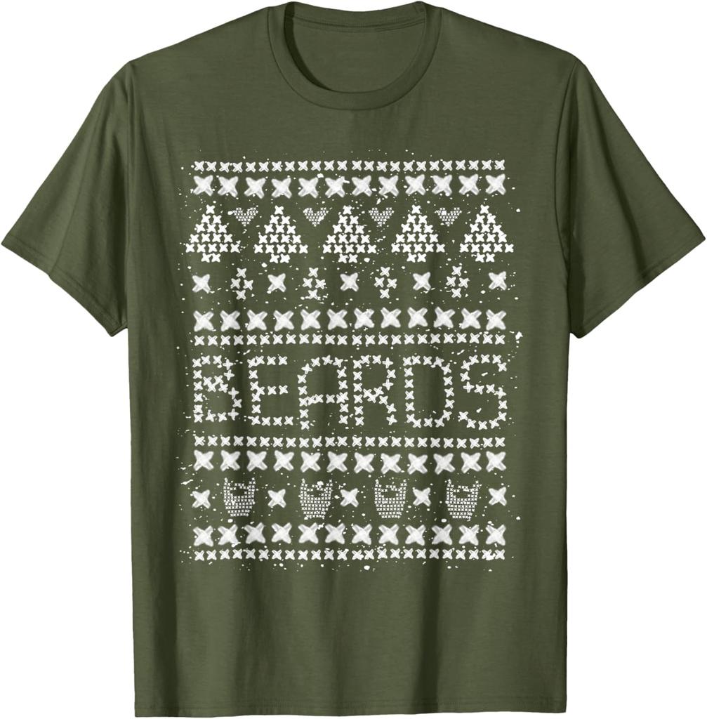 Ugly Christmas Sweater Style Beards Graphic Tee Men Casual Short Sleeve TShirt for Winter