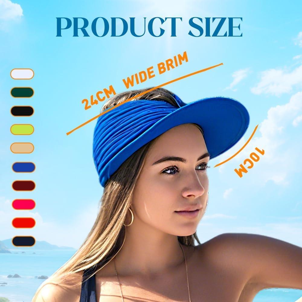 Summer Women's Sun Hat,Wide Brim Breathable Empty Elastic Top Ponytail Sun Beach Hats,for Beach Golf Sports Hiking