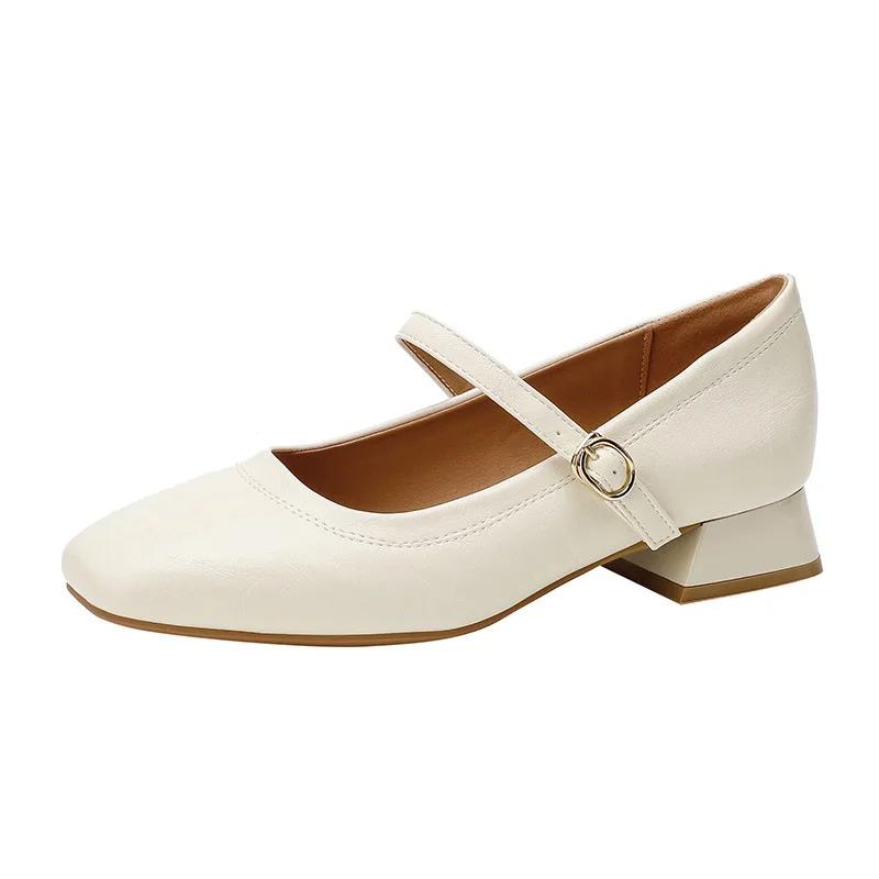 

Женская мода туфли-лодочки весна осень новые женские туфли Мэри Джейн с квадратным носком неглубокие кожаные туфли для вечеринки на толстом каблуке 41