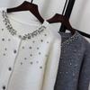 Heavy Industry Diamond-encrusted Design Sweater Jacket Autumn and Winter New Round Neck Temperament Single-breasted Knitted Cardigan Women