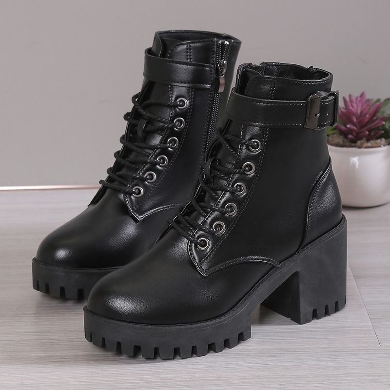 Fashion versatile British style thick heel short boots children 2025 autumn and winter new thick-soled belt buckle Martin boots women