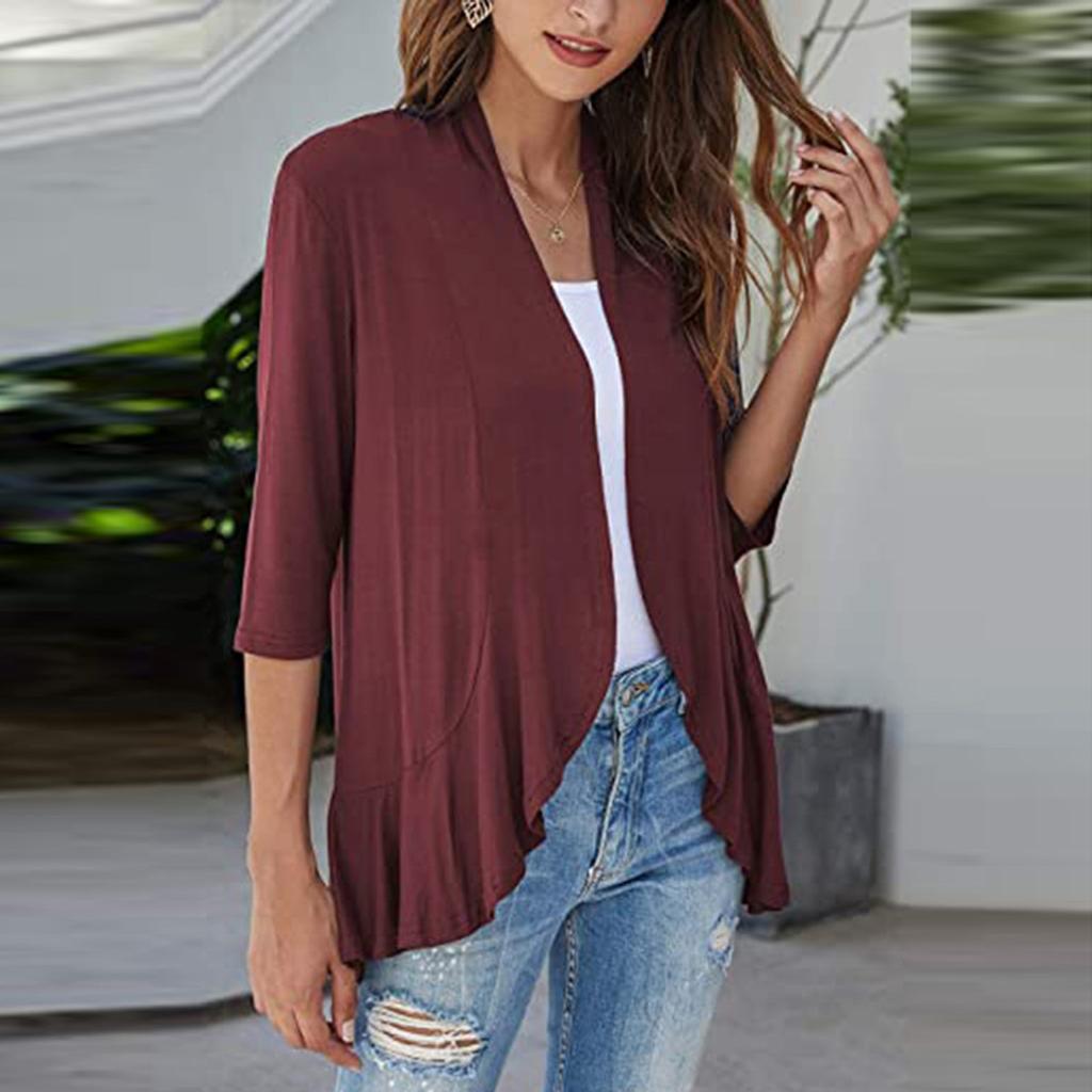 Damski jednolity, przezroczysty, luźny kardigan kimono na co dzień z rękawem 3/4 topy peleryny