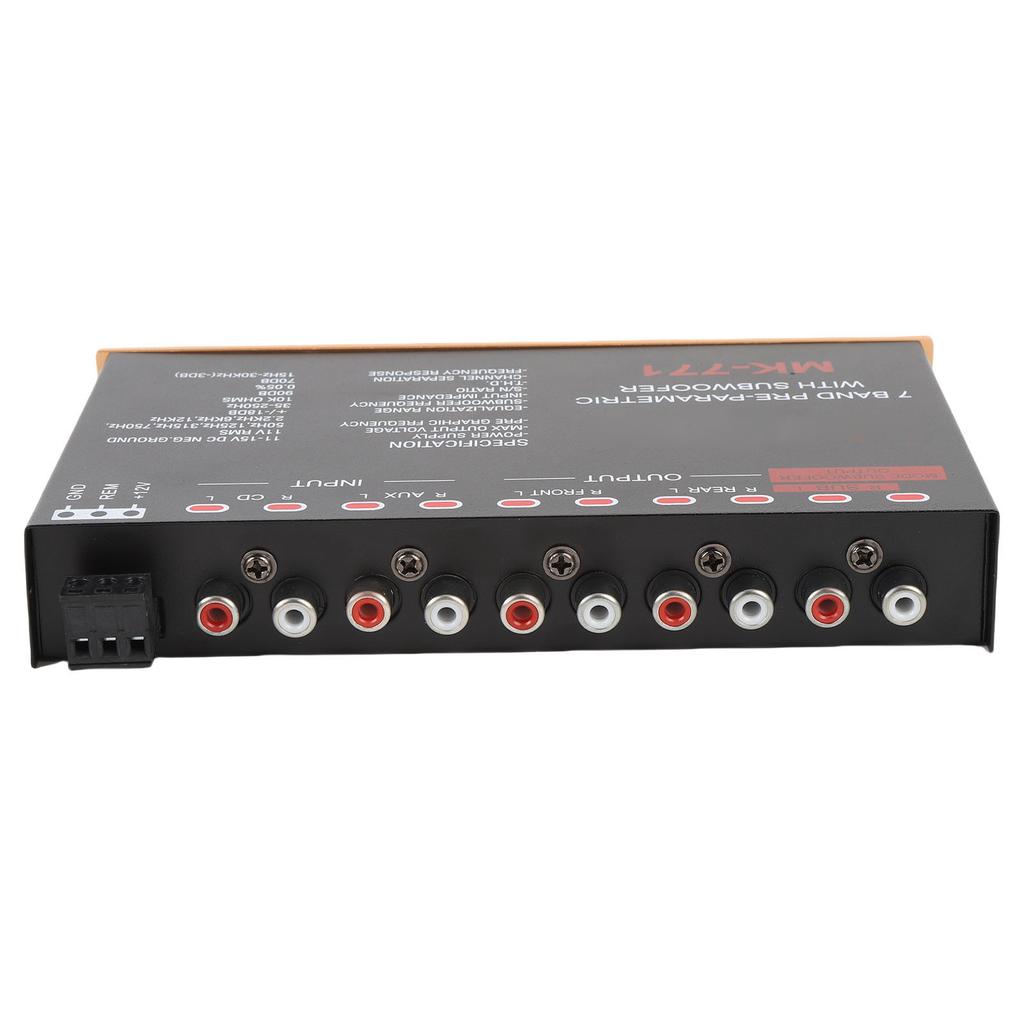 7 Band Car Graphic Equalizer Adjustable Frequency High Level Speaker Input Front Rear Subwoofer Outputs For RV Boat