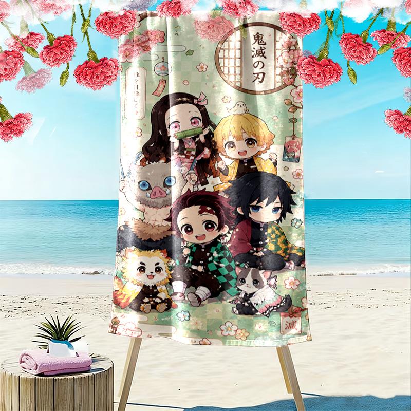 Kimetsu no Yaiba Print Beach Towel, Large Soft Quick Dry Towel for Beach Camping Swimming