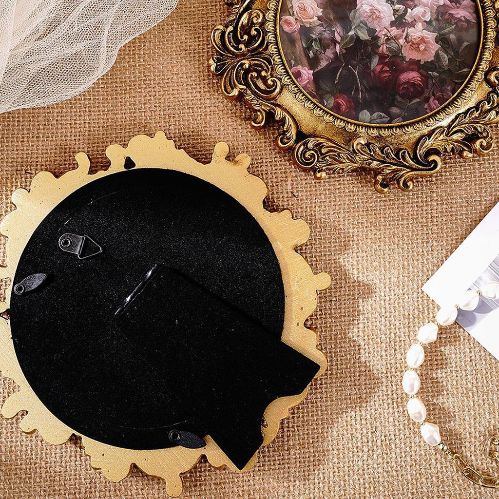 Håndlaget Antikk Gull Utskjæring Rund Bilderamme Med Hengende Krok Og Støtte for Vegg- eller Skrivebordsdekorasjon Visning