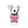 WOSTU 925 Sterling Silver Puppy Dog Bead Cute Animal Pink Enamel Charm Fit Original Bracelet Necklace Lovely Jewelry CQC1677