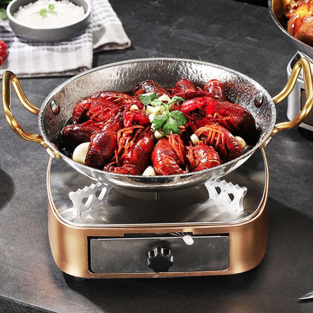 Flat Bottom Seafood Rice Pot Stainless Steel Stock Pot Hammer Grain Seafood Paella Pan Cooking