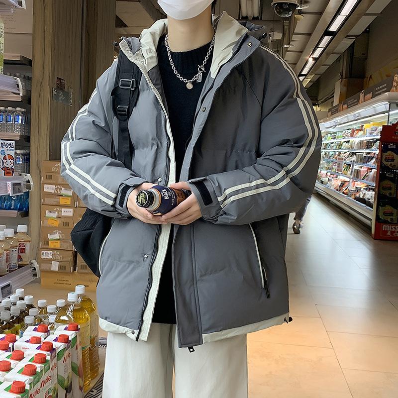 Cotton Clothing Men's Winter Hooded Striped Loose Thickened Cotton Jacket Warm Bread Clothing Cotton Clothing Cotton Clothing Coat Jacket Men