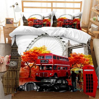 British Style Duvet Cover Double Decker Bus Traditional Local Cultural England Uk Retro Double Queen King Polyester Quilt Cover