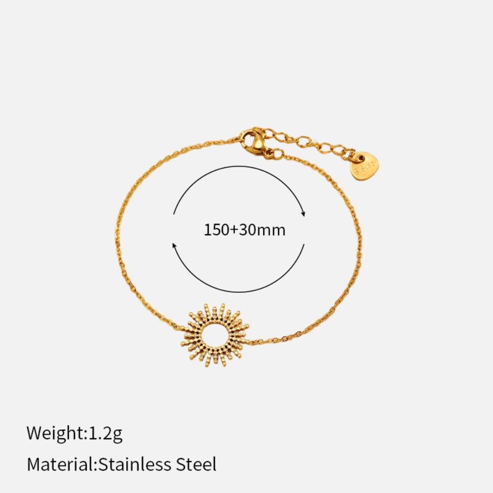 Boho Retro 14k Plated Gold Color Sunburst Sun Pendant Necklace Bracelets for Women Stainless Steel Sunflower Series Jewelry Sets