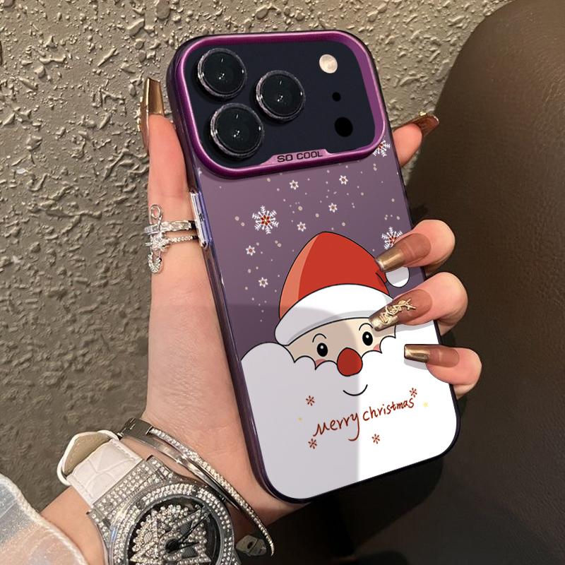 Peeking Santa and Christmas Pattern IMD Case for iPhone 17 16 15 14 Pro Max 13 Shockproof Hard Cover with Permanent Design