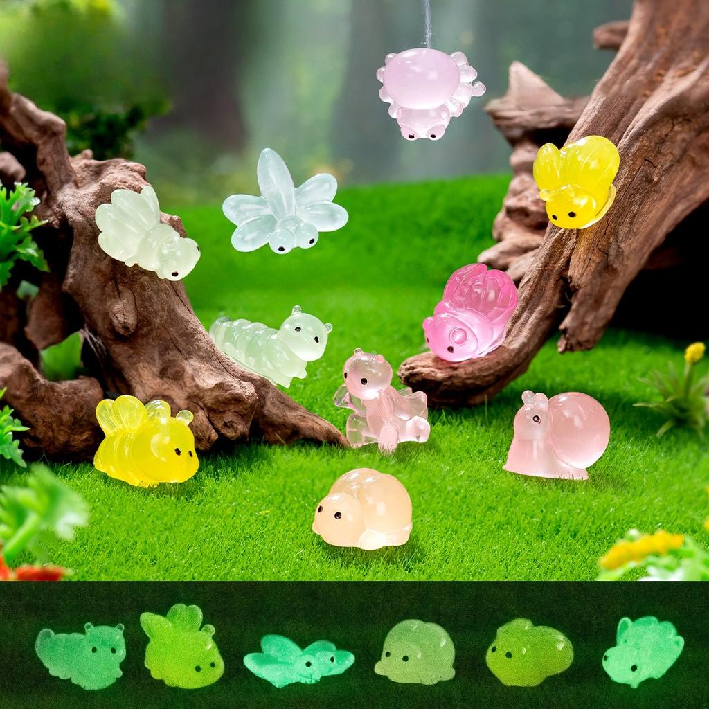 20/50pcs Luminous Resin Mini Caterpillar Snail Insect Doll House Glow-in-the-Dark Insect Figurines for DIY Aquarium Garden Decor