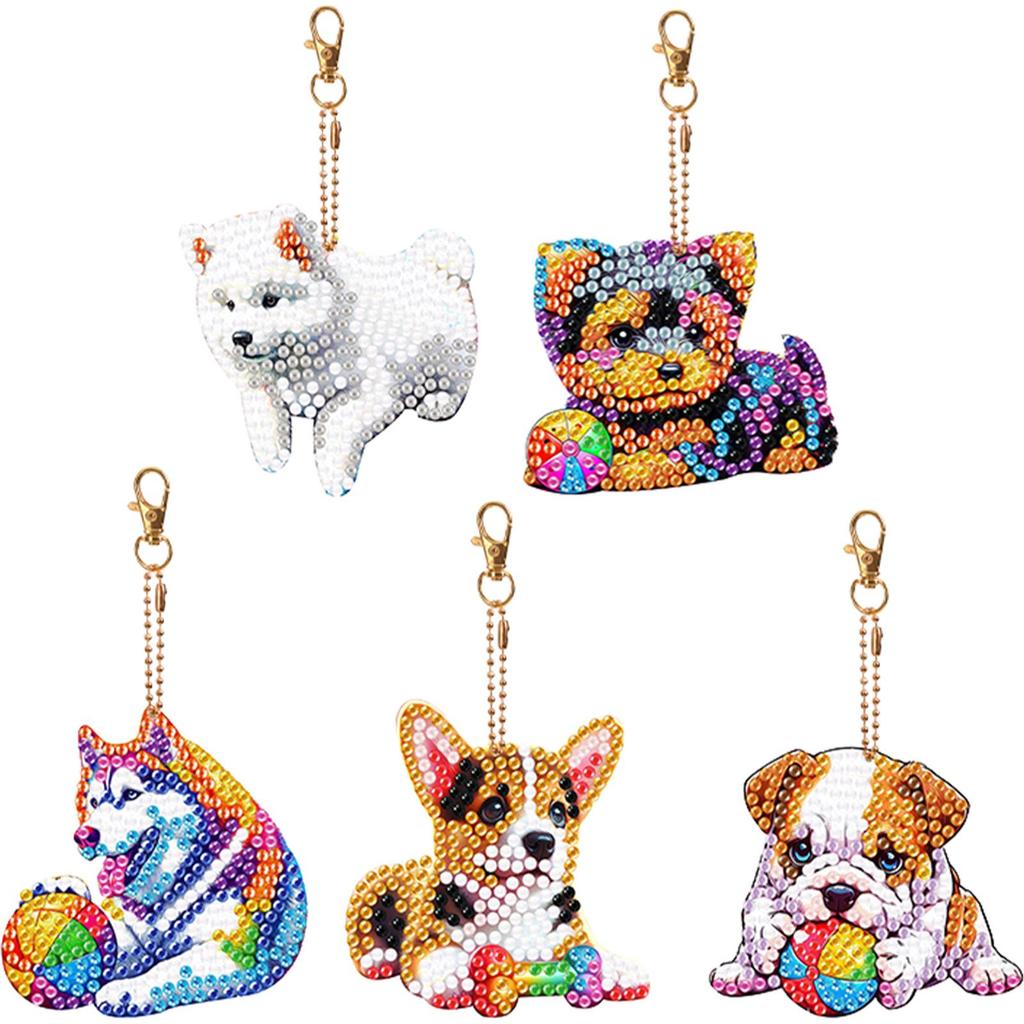 5Pcs Double Sided Animal Feather Diamond Painting Keychain Diamond Painting Art Keychain Pendant for Beginners Adults