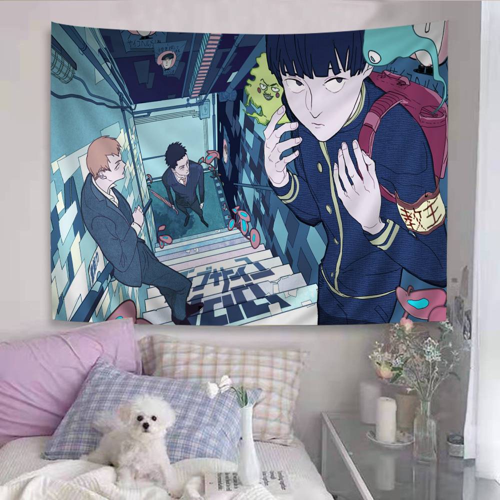 Mob Psycho Anime Tapestry Hippie Flower Wall Carpets Dorm Decor Wall Hanging Home Decor