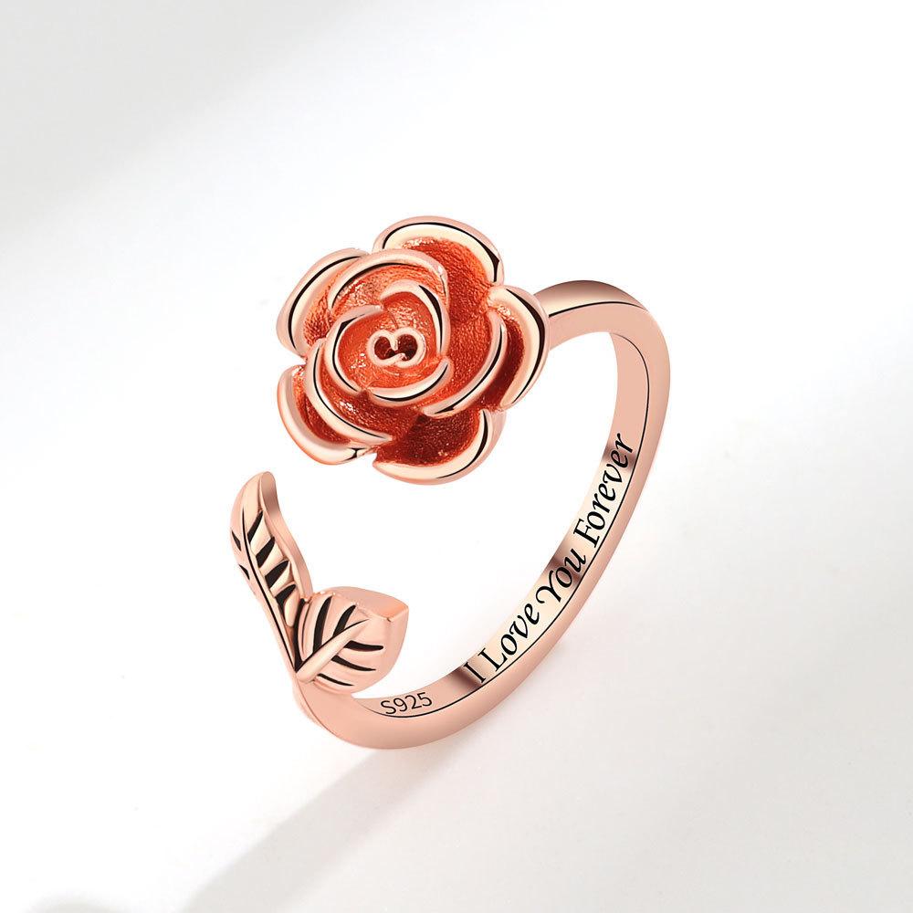 D Rose Flower Adjustable Ring For Women With Electroplated Copper Jewelry