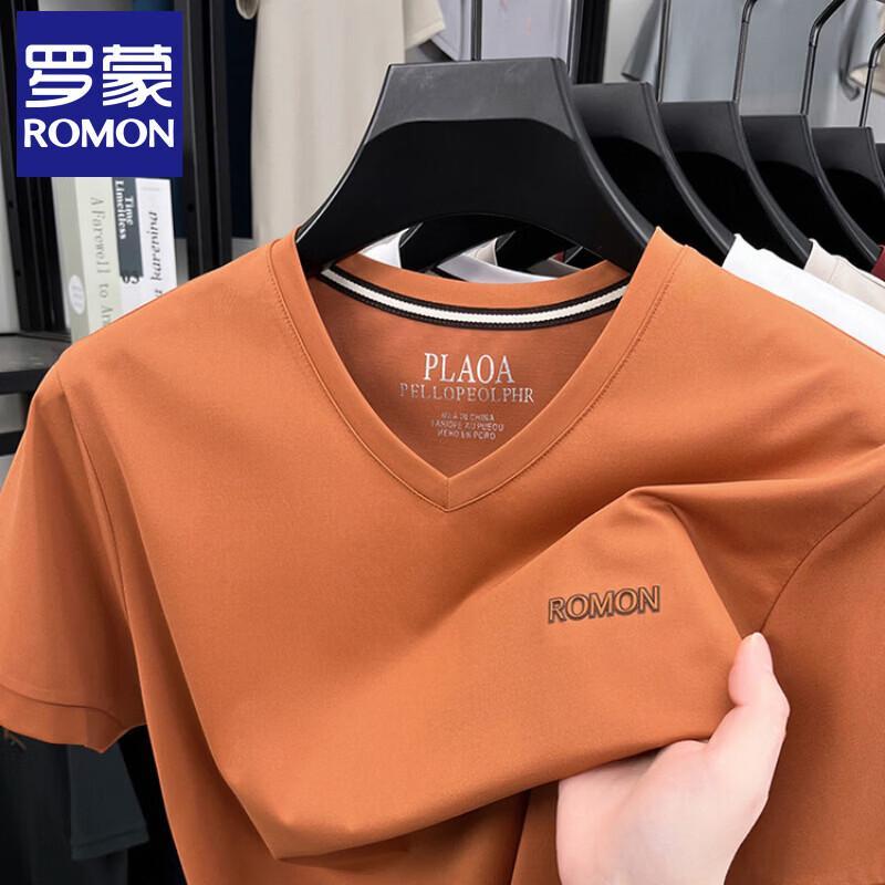 

Romone Men s Summer Breathable V-Neck Jacquard T-Shirt XL
