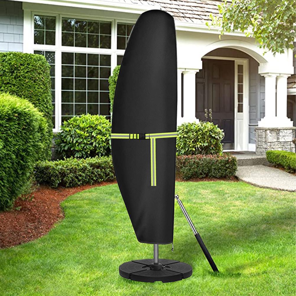 Patio Umbrella Cover Waterproof 420D Oxford Cloth Outdoor Cantilever Parasol Cover with Zipper Fluorescent Ribbon Windproof