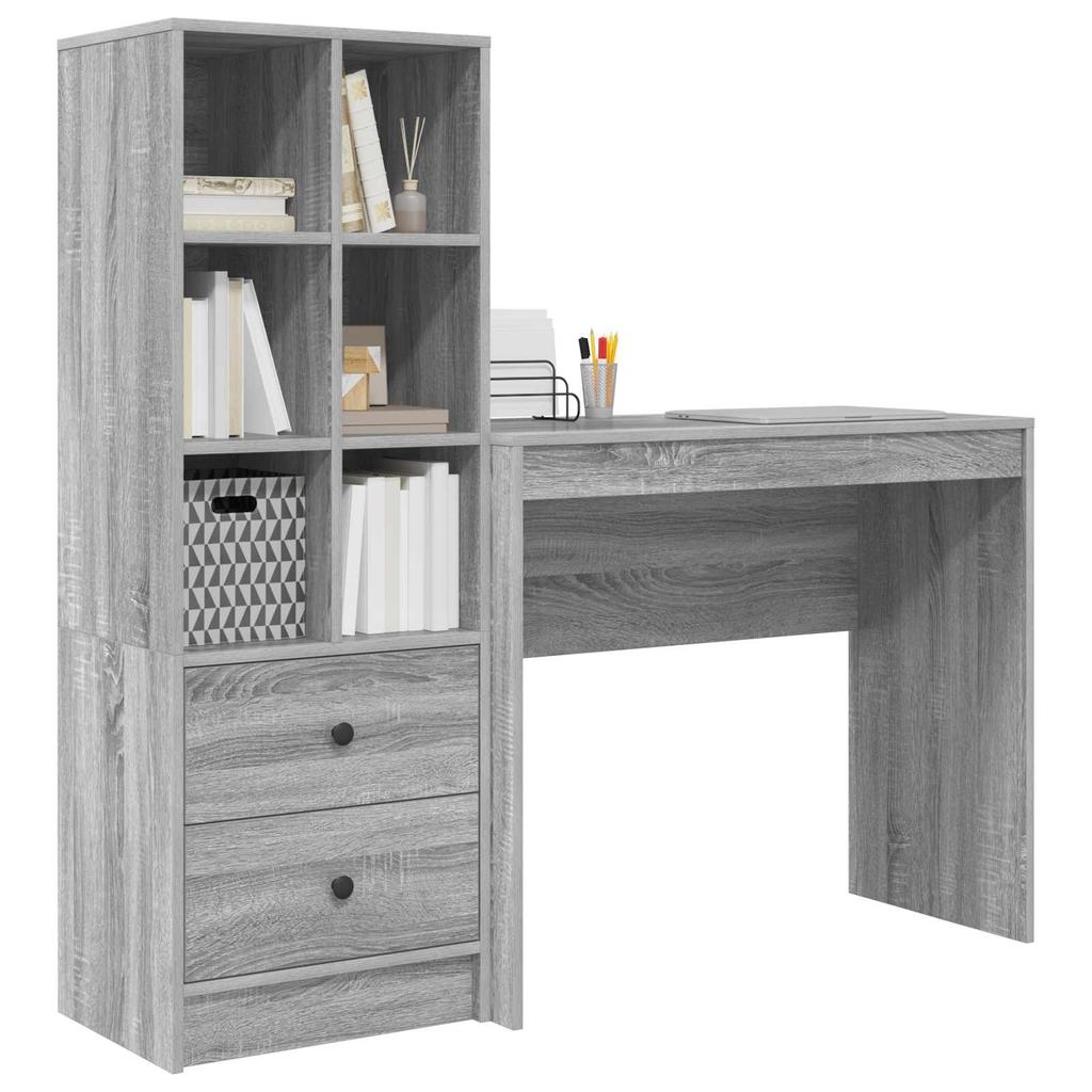 Desk with Drawers and Shelf 2 pcs Grey Sonoma