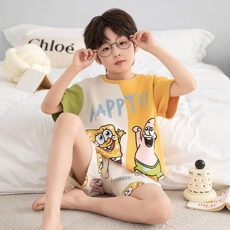 Boys Cotton Short Sleeve Pajamas Set Lightweight Cartoon Sleepwear Kids Ages 8 Home Wear