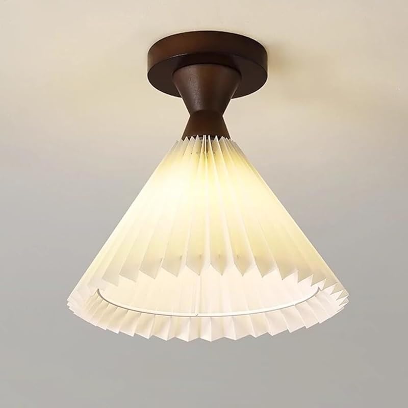 Nordic Wood Ceiling Lamp with Pleated Fabric Shade Indoor Lighting Farmhouse Semi Flush Mount Ceiling Light Fixture Vintage Close to Ceiling Light