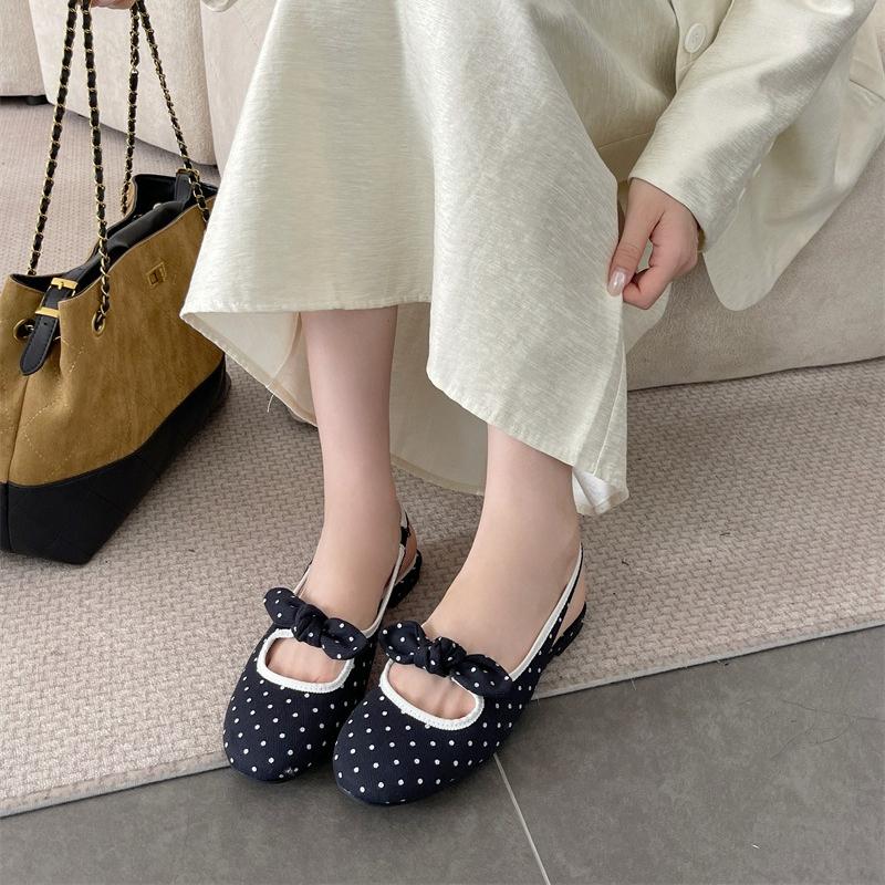 Fashion Sweet Butterfly Knot Low Heel Pumps Women Fashion Polka Dot Slingback Brand Designer Shoes Elegant Comfort Shallow Flat Sandals
