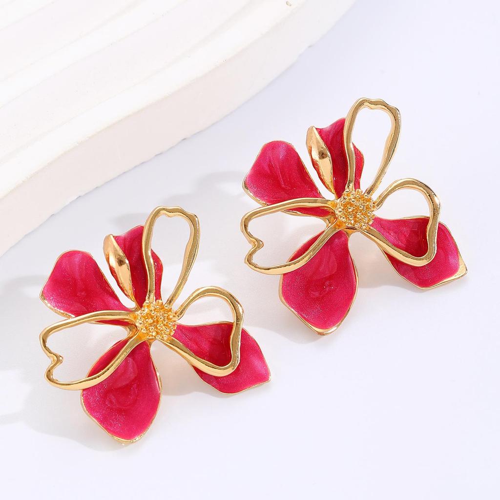 Retro Sweet Fashion Double Layered Flower Petal Earrings For Women