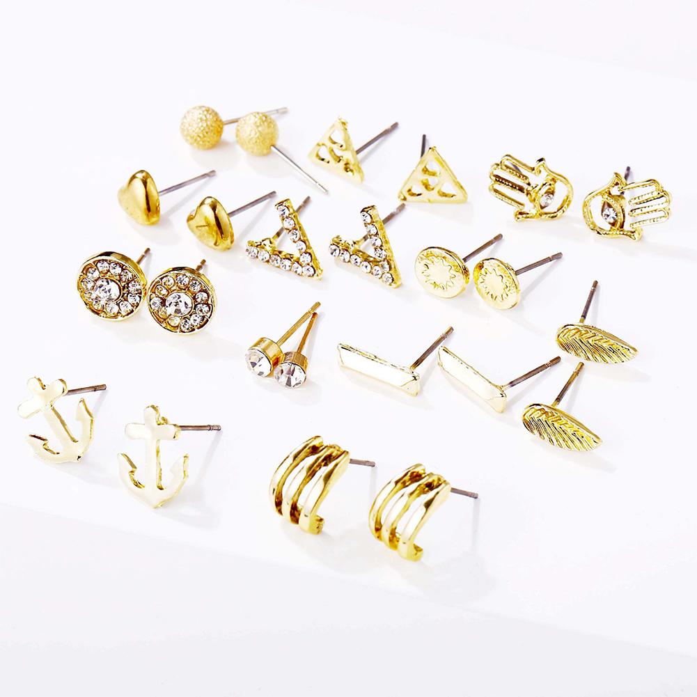 12pairs/set Fashion Hollow Out Delicate Diamond Earrings Set