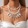 Diamond-encrusted imitation pearl beaded water drop fringed pendant double sweater chain baroque necklace