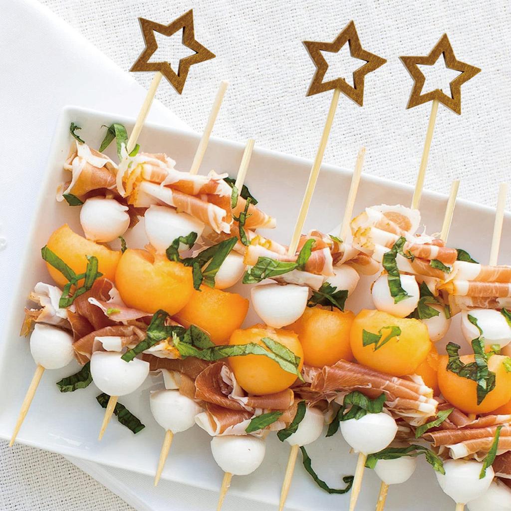 100pcs Gold Star Cocktail Picks 12cm Long Fancy Skewers Toothpicks Decorative Toothpicks Skewers for Appetizer Holiday Supplies