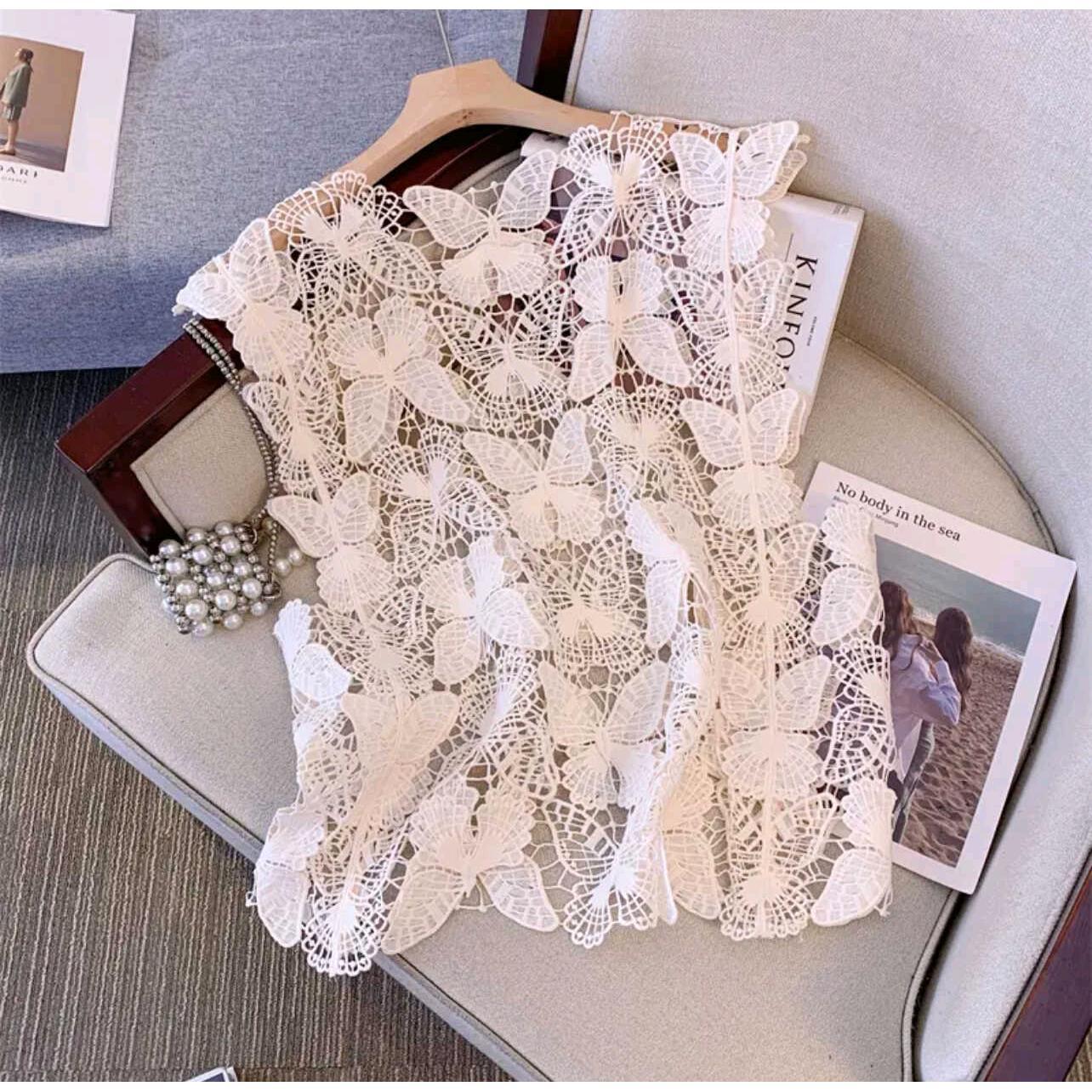 

Французская ретро кружевная майка без рукавов, связанная крючком - Женская летняя верхняя одежда L (Recommended for 106-120 jin)