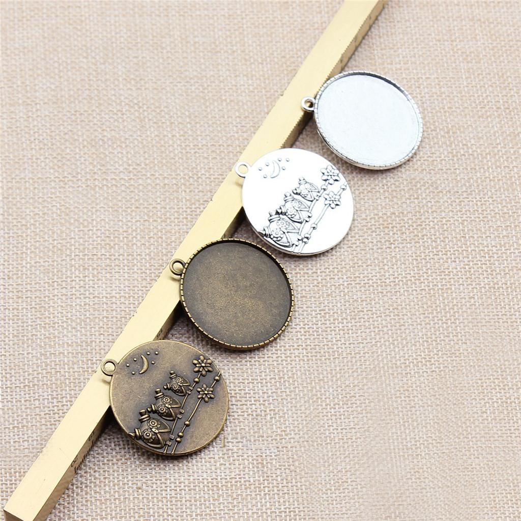 Metal Vintage Owl Pendant Charms Bezel Base Fit 30mm 35mm Flat Frames For Resin Art