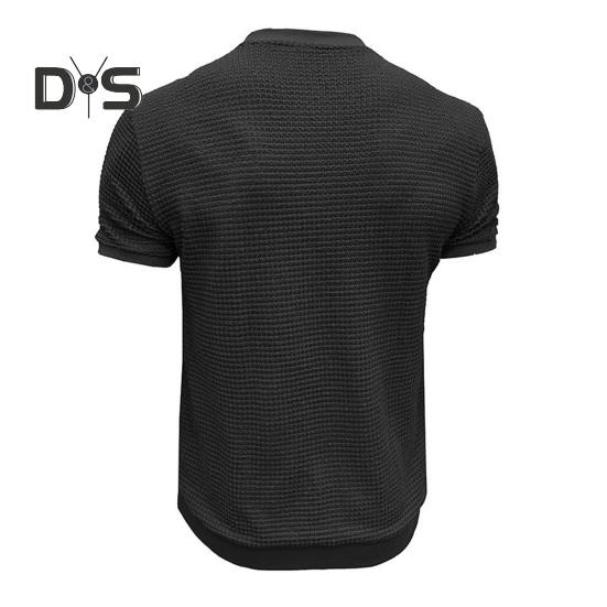 Summer Men Tops Knitted Round Neck Short Sleeves Solid Color Ribbed Elastic T-shirt Slim Fit Pullover Casual Daily Clothes