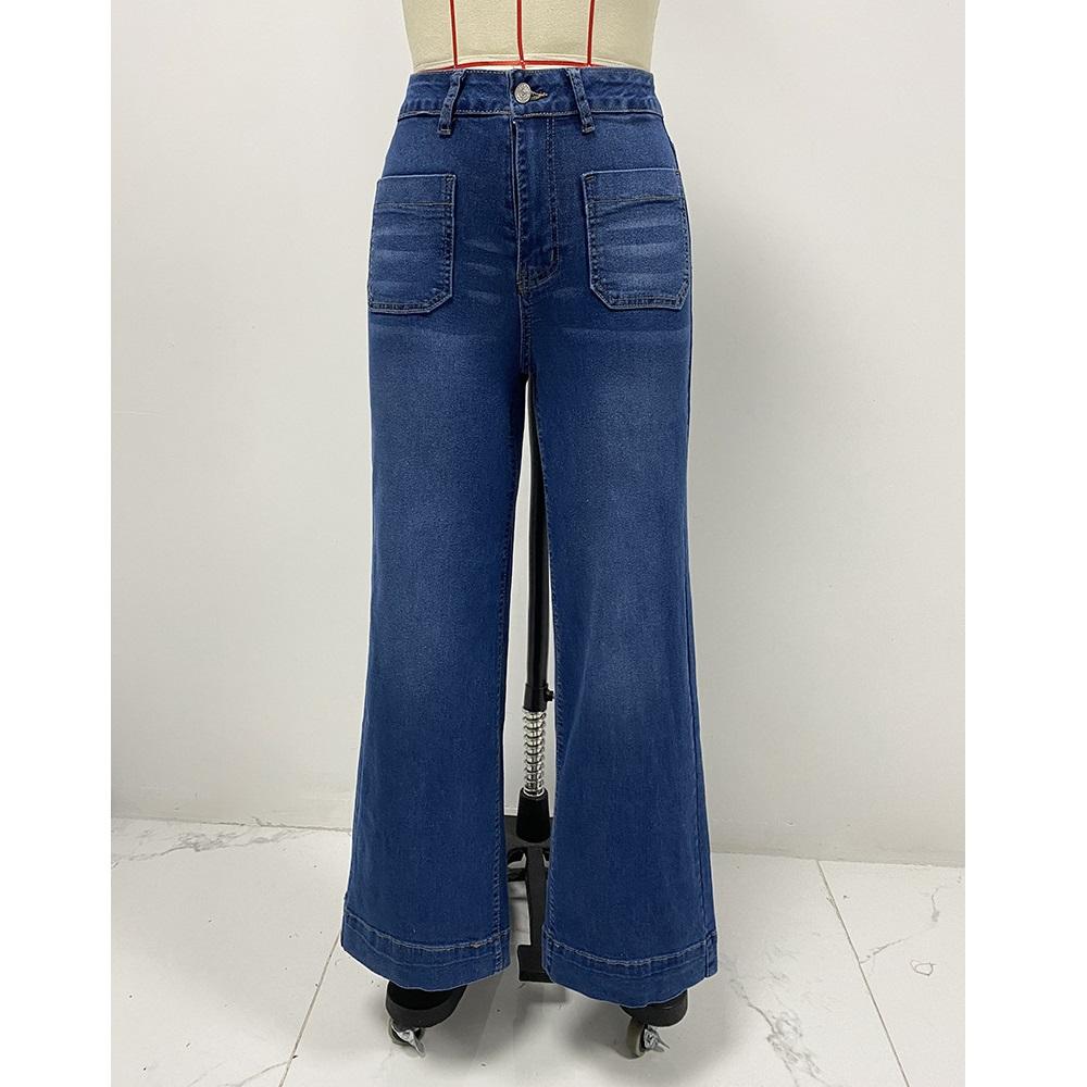 Dámské džínové džíny s vysokým pasem Vintage široké nohavice rovného střihu Dámské ležérní kalhoty s kapsami Pantalones de mujer