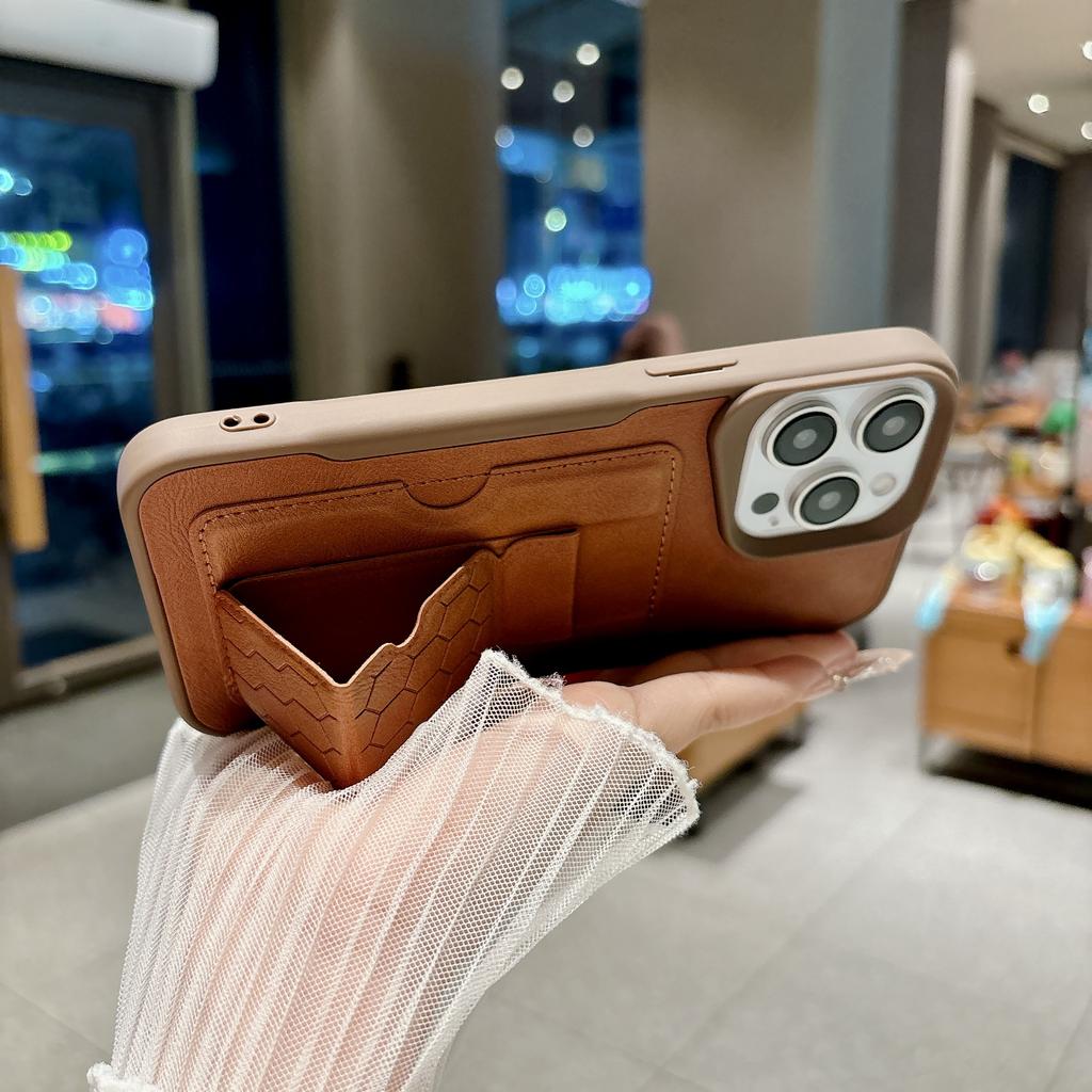 Matte Leather Texture Card Holder Stand Case For iPhone 17 16 15 14 13 12 11 Pro Max Wallet Protection Anti-Scratch Back Cover