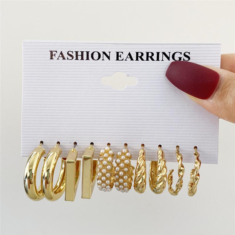 Modyle New Bohemian Female Pearl Earrings Set Punk Vintage Gold Color Geometric Drop Earrings for Women Fashion Jewelry