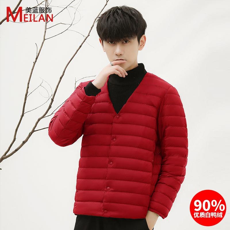 Down men's light down jacket, round neck fashion thin large size men's jacket