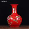 Jingdezhen Ceramic Vase Chinese Red Overglaze Color Shoutao Appreciation Bottle Ceramic Crafts Home Decoration Accessories